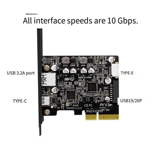 10 Gbps PCIe til USB 3.2 Gen 2 hubkort 4-ports desktopadapter 2