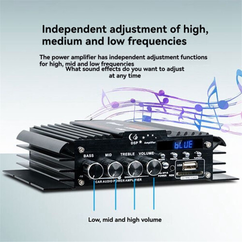 Amplificateur audio stéréo HiFi 4 canaux 12 V Bluetooth 5.0 USB 1