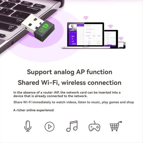 Adaptor WiFi USB 150Mbps, adaptor de rețea wireless, mini dongle, 2.4GHz 1