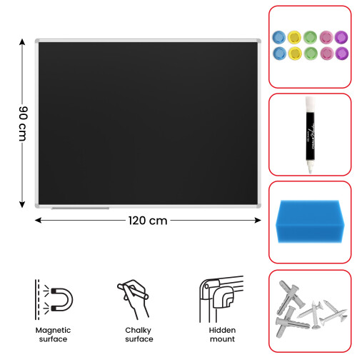 Chalkboard black magnetic surface aluminium frame 120x90 cm 1