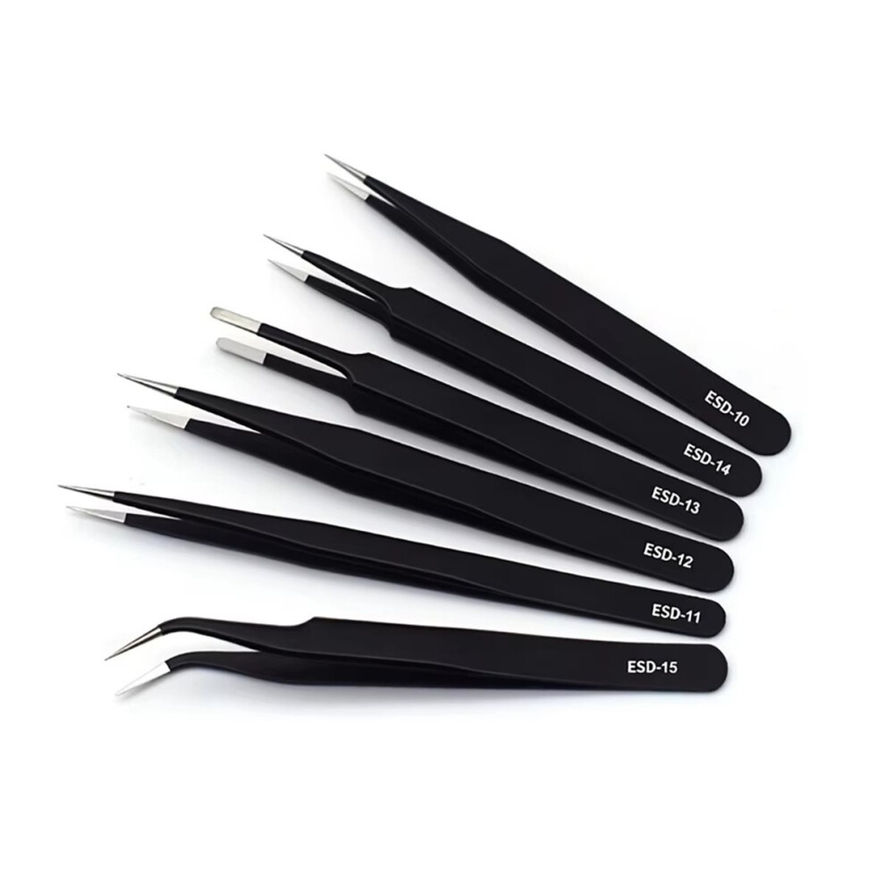 Esd Anti-Static Tweezers 6-Pc Practical Stainless Steel Tool 4851004476836