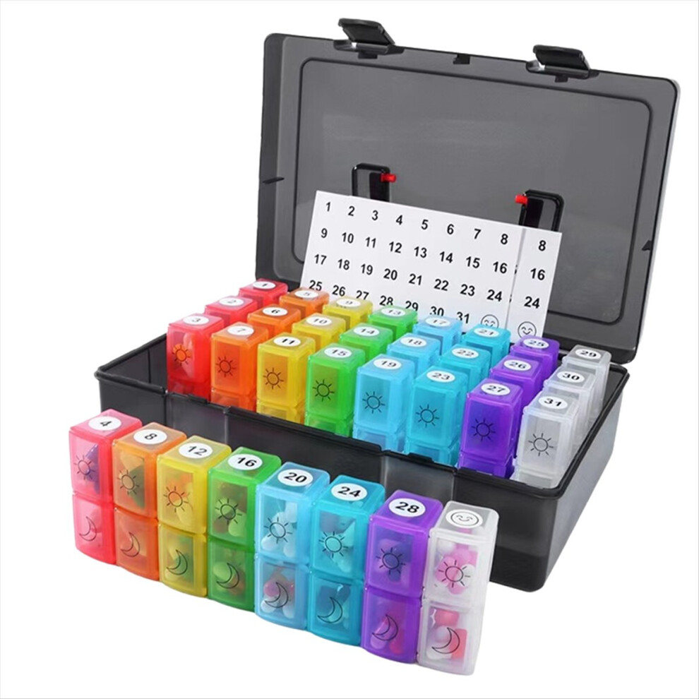 Monthly Pill Cases Colorful Pill Dispenser Container 32 Slot Black