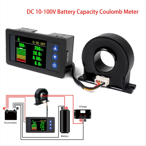 Batterikapacitet Coulombmeter Spänning Ström Effekt Display 400A 1
