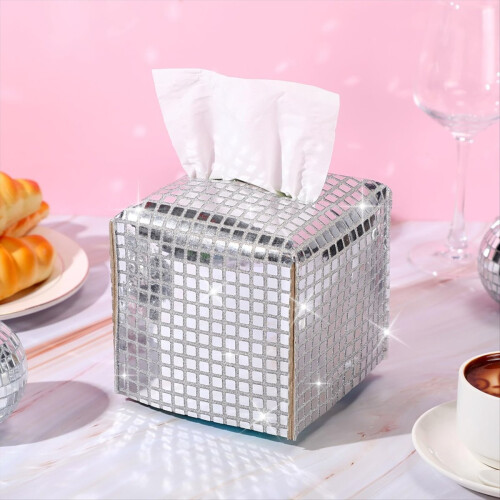 Disco Ball Tissue Box Cover Sparkle Tissue Box for Bathroom Vanity 1