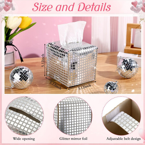 Disco Ball Tissue Box Cover Sparkle Tissue Box for Bathroom Vanity 2