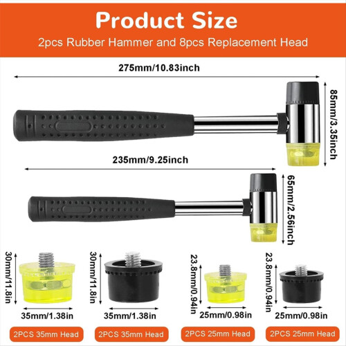 Rubber Hammer, 2Pcs 25mm/35mm Double-Faced Soft Hammer Mallet
Rubber Hammer 1