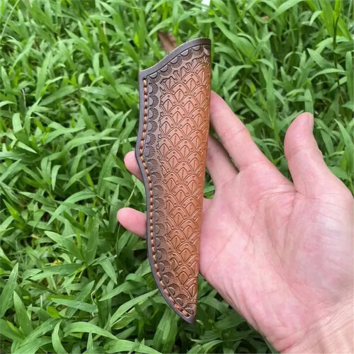 19 CM Fixed Blade Knife Scabbard Embossed Cowhide Scabbard Universal Knife Case 2