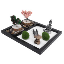 Zen-Garten Sandtisch mit Buddha-Statue, Mini-Brücke & Lichtdeko
