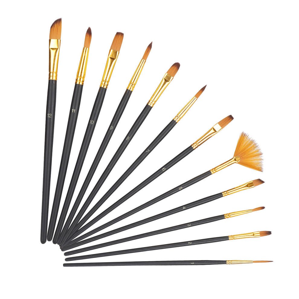 12Pcs Nylon Hair Paint Brushes Set For Watercolor And Oil Painting 3641359007189