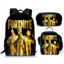 (Style I)3-delige set Fortnite Rugzak Schooltas Cartoon Lunch Bag Game Potlood Cadeau Etui
