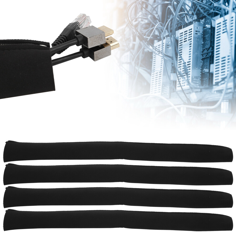 4Pcs Cable Management Sleeves With Zipper, 49Cm Neoprene Wraps, Black 7891359013017