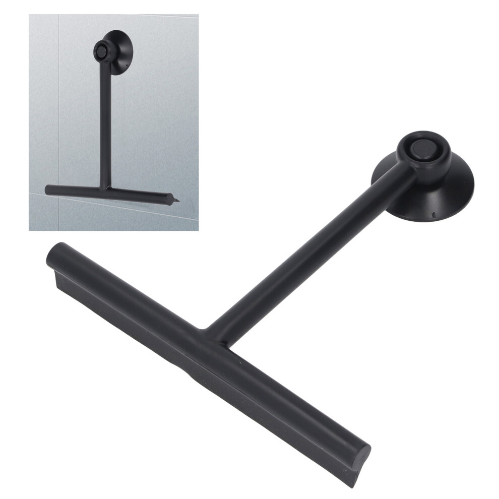 Black Shower Squeegee For Glass With Suction Cup 10-Inch Soft Silicone Reusable