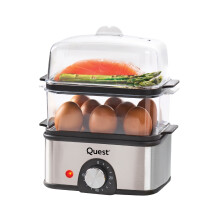 Quest 2-Tier Stainless Steel Egg Boiler & Food Steamer / 8-Hole Egg Cooker & 2 Steaming Racks / 500ml Capacity / 60 Minute Timer & Auto Cut-Off