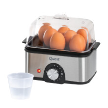 Quest Stainless Steel Electric Egg Boiler / 8-Hole Egg Cooker Rack / 500ml Capacity / 60 Minute Timer & Auto Cut-Off / Transparent Cover / 500W