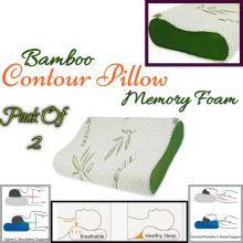 (Pack of 2) Soft Memory Foam Bamboo Cantoor Pillow Orthopaedic Cooling Back Neck Head Support Anti Snore Firm Pillow
