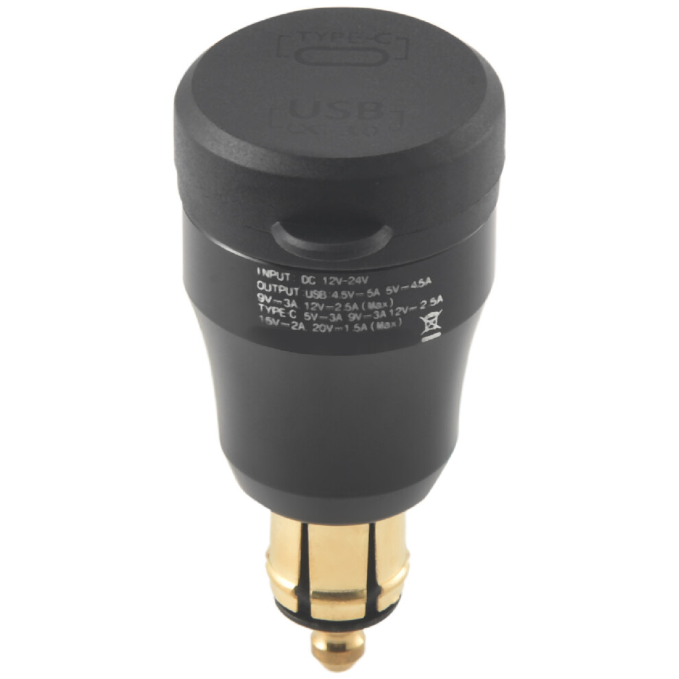 Motorcycle Waterproof Fast Charger with Usb Type-C Port 12V/24V Qc3.0 Power Adapter Din Plug Socket for Black-image-OPC-PMTFWMQ-NEW