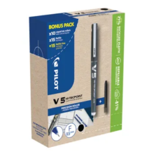 Pilot Hi-Tecpoint V5 Black 10 Pens + 30 Refills