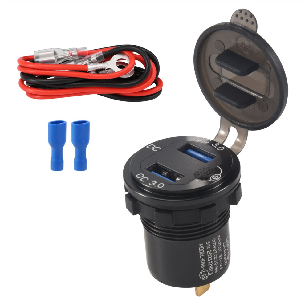 Quick Charge 3.0 Dual USB Car Charger with Voltmeter & ON/OFF Switch,36W 12V Outlet Fast for Boat Marine-image-OPC-PMTGBHF-NEW