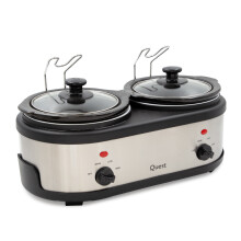 Quest 2 Pot Double Slow Cooker / 2 x 1.5 Litre Ceramic Pots / 3 Heat Settings Including Food Warmer Function / Dishwasher Safe Bowls / 200W Power