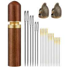 Wooden Needles Case for Storing Sewing and Embroidery Needles, Needle Kit with Thimble Finger Protector
