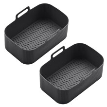 2Pcs Silicone Pot for Air Fryer Reusable Liner Foldable Basket Rack with Handles Black