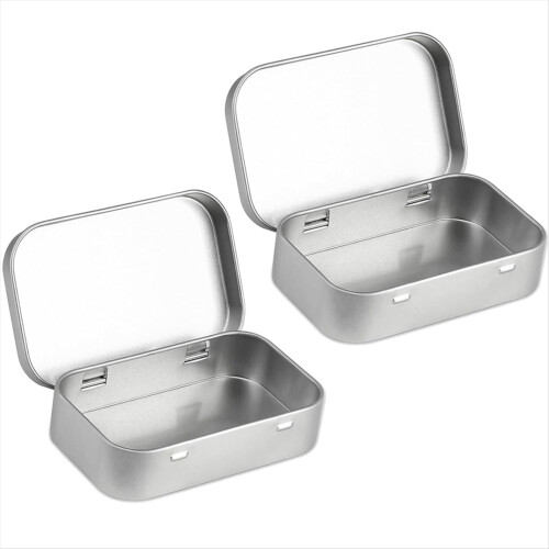 2 PCS Small Storage Box with Lid Rectangular Tin Boxes Metal for Home Silver 1