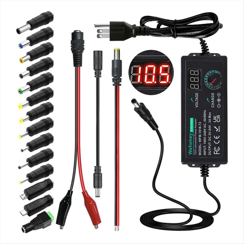Power Supply 3V-24V 3A 72W Adjustable Variable 3V 5V 6V 9V 12V 18V 20V 24V 100V-240V Ac To Dc Converter Us Plug 4853571796805