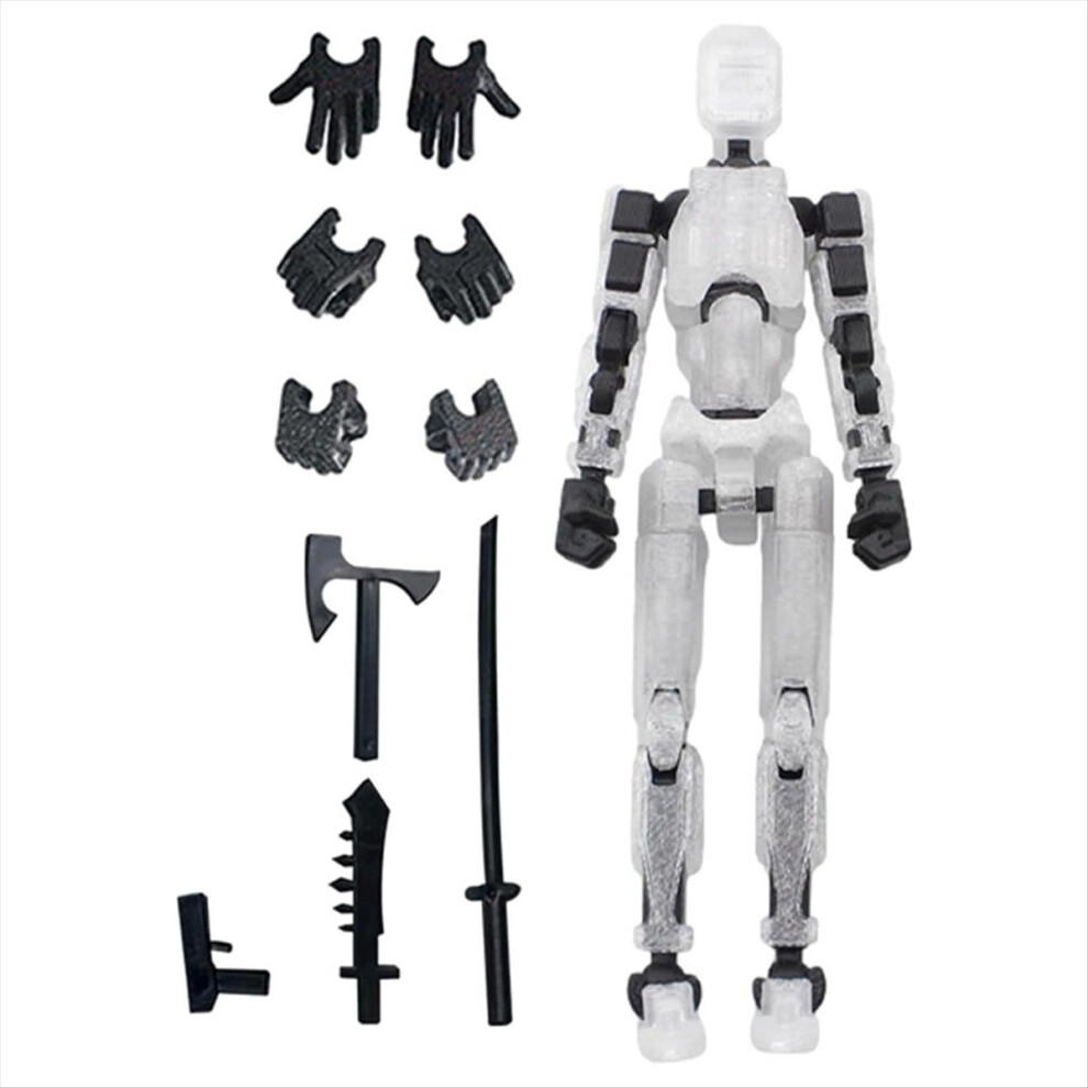 Brecantia Robot Action Figure, 3D Printed With Full Articulation For Stop Motion Animation White