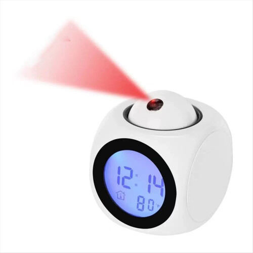 Projection Alarm Clock Ceiling Display Snooze Desk Table Voice Multifunction Digital White 1