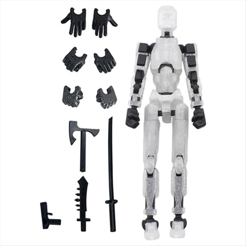 Robot Action Figure, 3D Printed with Full Articulation for Stop Motion Animation White 1