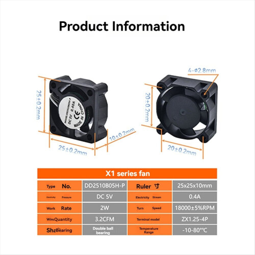 3D Printer Hotend Cooling Fan Mini PWM Temperature Control for X1 X1C 2