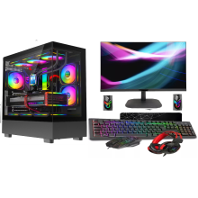 ASC Full Set Up Gaming PC Bundle: Intel Core i5 16GB RAM 1TB+128GB SSD GT730 4GB Windows 11 - Speakers - Black 9 Fan Glass RGB Case