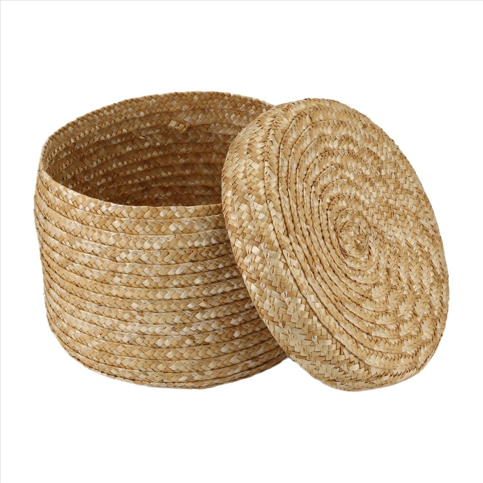 Brecantia Wheat Straw Woven Storage Basket Innovative Rustic Natural Brown Finish Decorative Basket(Large )