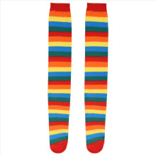 Colorful Rainbow Striped Socks Over the Knee Clown Costume High Stockings for Halloween Cosplay Parties