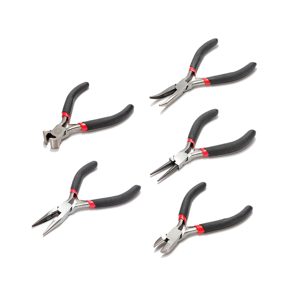 5Pcs Jewellery Mini Pliers Tools Kit Cutter Chain Round Bent Nose Beading Making Black 4853571754065