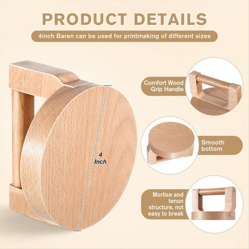 Wood Baren for Printmaking, Smooth Varnished Bottom Even Pressure, Ergonomic Handle Comfortable Use 2