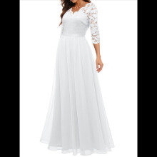 Women'S Formal Dress Mother of the Bride 3/4 Sleeve Wedding Guest Maxi Evening Gown White M