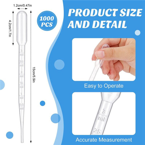 1000 Pcs 3Ml Plastic Transfer Pipettes Disposable Graduated for Scientific Experiment 2