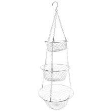3 Tier Fruit Basket, Vegetable Kitchen Storage Basket Chain Hanging Space Saving Fruits, Plants Basket(Silver)