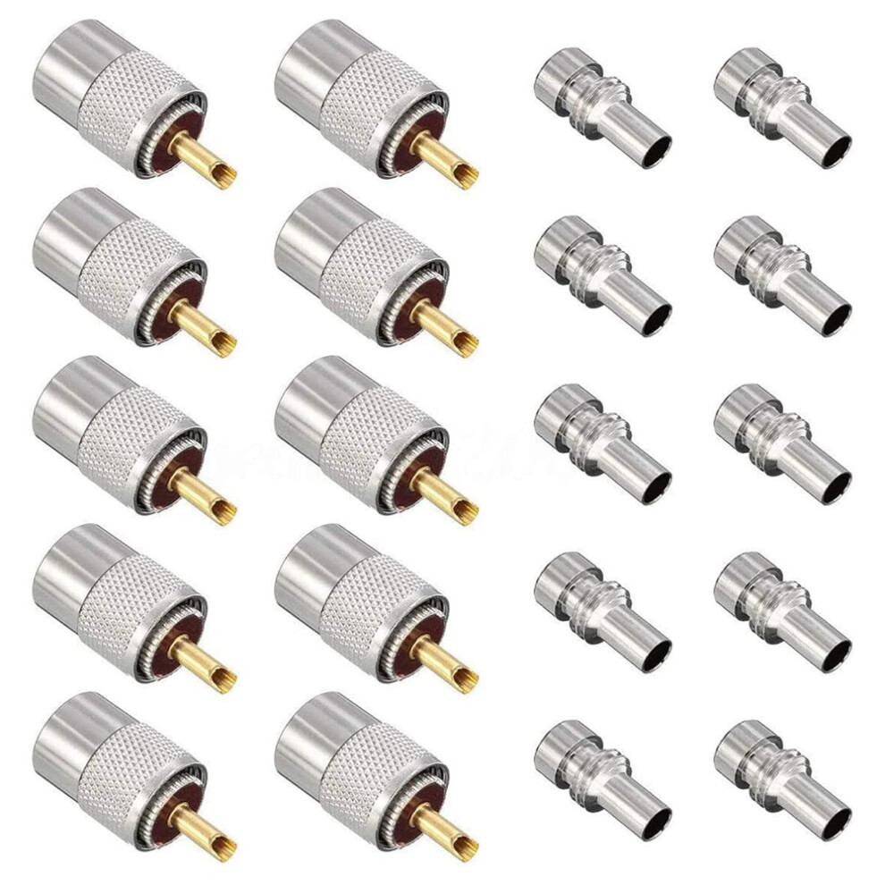 10 Pack Uhf/-259 Solder Connector Plug With Reducer For Rg8x, Rg8, Rg59, Lmr-400, Rg-213 Coaxial Coax Cable 4853571768079