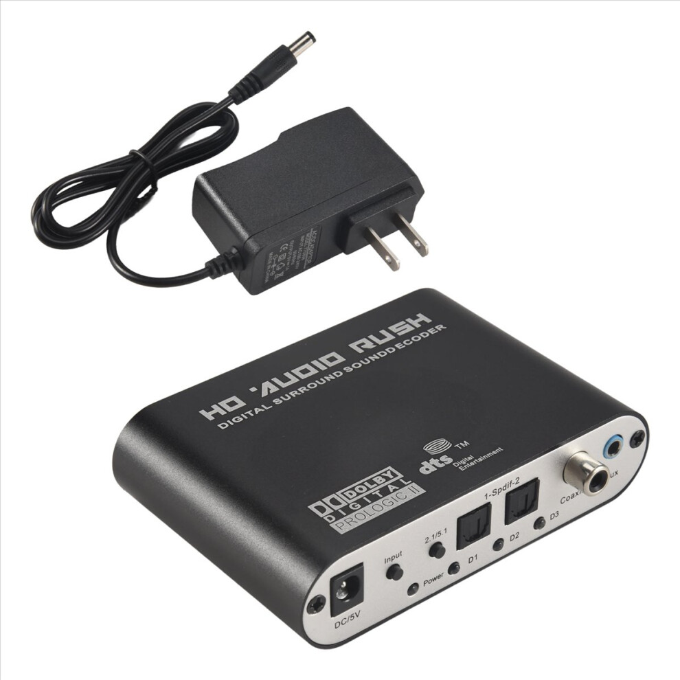 5.1 Audio Rush Digital Sound Decoder Converter - Optical Spdif/ Coaxial Ac3 Dts Stereo(R/L) To 5.1Ch Analog (6Rca Output) Black 4853571772274