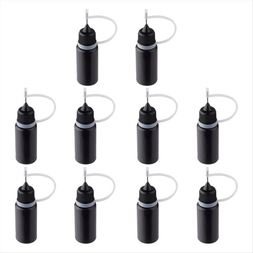 10Pcs Tip Applicator Bottles Black Metal Needle Plastic Bottle 10ML