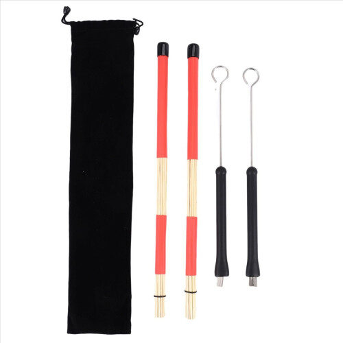1 Pair Drum Brushes Retractable Wire Drums Sticks Brush + Rods Stick Set