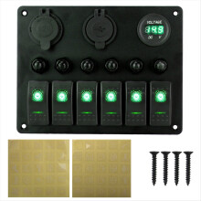Universal Car RV 6 Switch Panel 12/24V Rocker Voltmeter USB Charger Circuit Breaker Tester Light Toggle A
