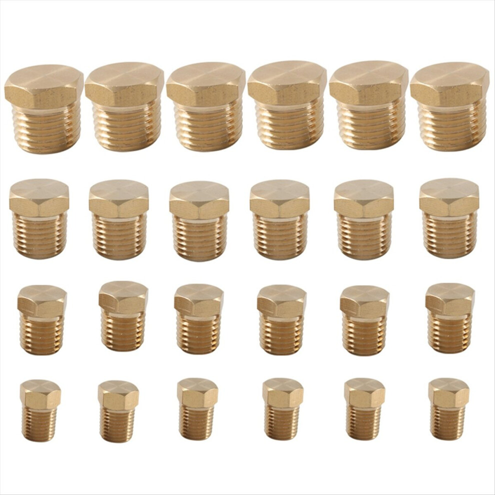 24 Pcs Hexagonal Tube Plug Car Oil Pipe Plugs Accessories 1/8 1/4 3/8 1/2 Ntp Internal Thread Brass 4854195177810