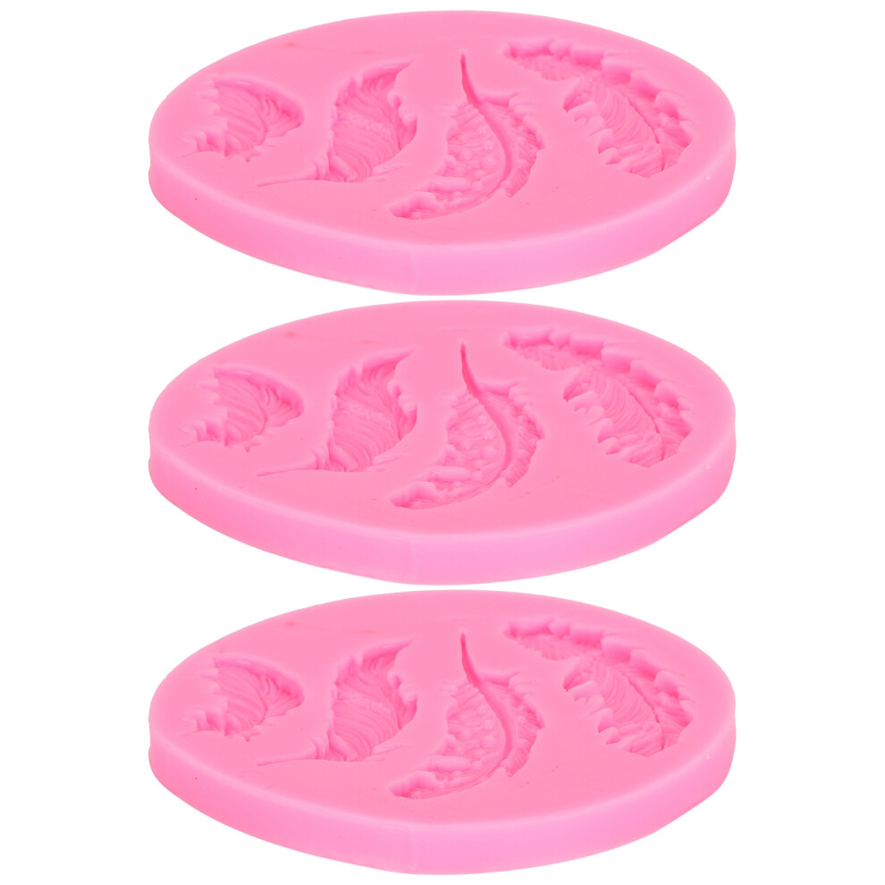 3Pcs Pink Feather Silicone Molds For Cake Chocolate Candle Diy Baking 9341359031811
