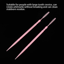 Set aus 100 rosa Zahnseidensticks – Doppelkopf, ideal für breite Zahnzwischenräume