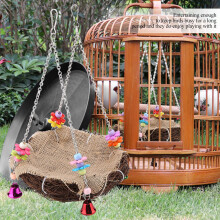 Rattan Bird Swing Nest Toy with Bells, Perch, and Hammock (Large)