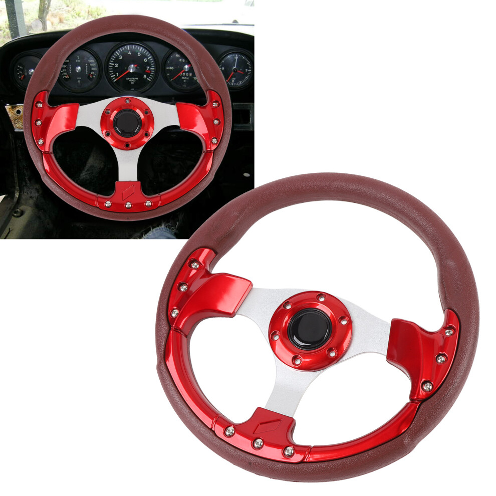 13In Universal Racing Steering Wheel Pu Leather For Car Modification Red 4641359047948