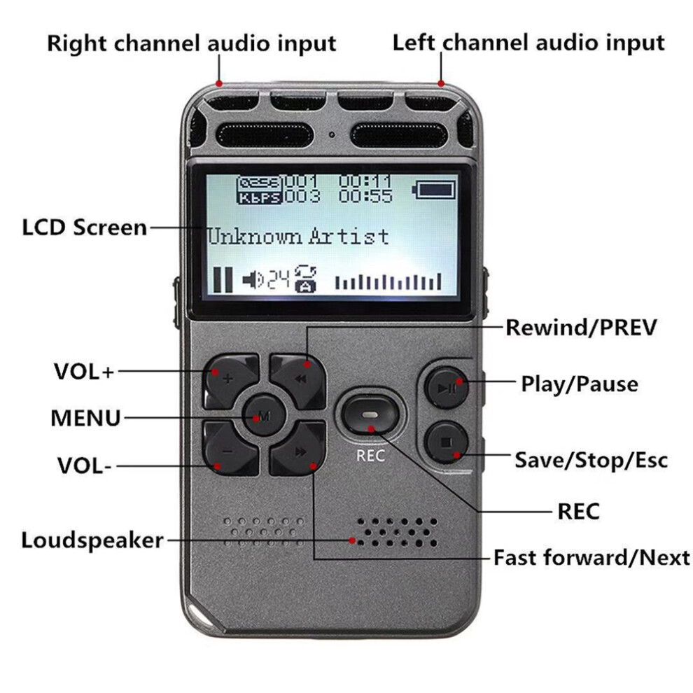 SK-502 Digital Voice Recorder 8GB, MP3 Player, 92x50x10mm, Grey/Black-image-OPC-PMTJYS9-NEW